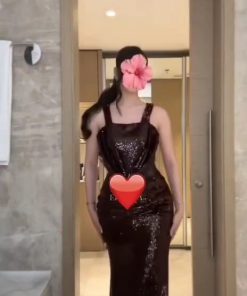 فستان سهرة بني ترتر