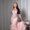 فستان سهرة وردي بتصميم كورسيه وكشكش فاخر