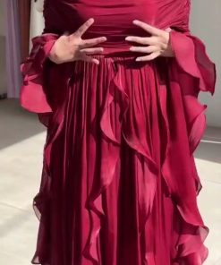 فستان سهرة بوردو طويل بتصميم مميز