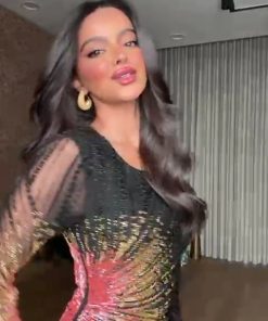 Alternative view of فستان سهرة أسود مطرز بالخرز بألوان متدرجة