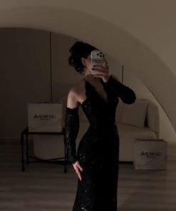 فستان سهرة لون اسود دانتيل