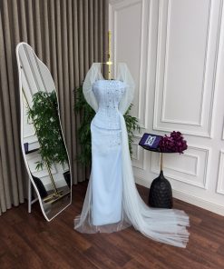 Alternative view of فستان سهرة سماوي مطرز بتفاصيل كريستال