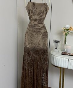 Alternative view of فستان سهرة بيج مطرز بتفاصيل فاخرة