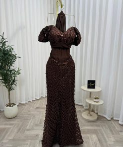 Alternative view of فستان سهرة بني شوكولاتة مطرز