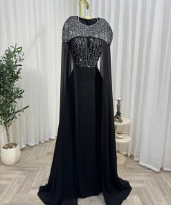 Alternative view of فستان سهرة أسود فاخر وأكمام شيفون طويلة