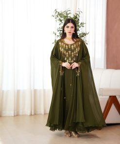 جلابية سهرة زيتوني فاخرة