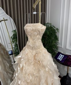 Alternative view of فستان سهرة شامبين فاخر بتطريز كريستالي وتنورة طبقات فاخرة