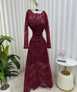 Alternative view of فستان سهرة عنابي دانتيل فاخروأكمام طويلة