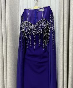 Alternative view of فستان سهرة أزرق ملكي مع أكمام شيفون طويلة