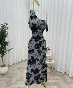 فستان سهرة رمادي بكتف واحد