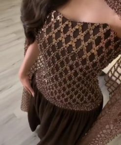 فستان بني للمناسبات فخم وأنيق