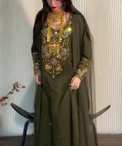 جلابية سهرة فاخرة باللون الأخضر الداكن