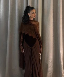 فستان سهرة قطيفة مع شيفون