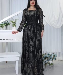 فستان سهرة لون اسود في رصاصي