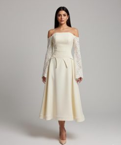 فستان سهرة أبيض أوف شولدر