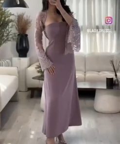 فستان سهرة لون موف فاتح