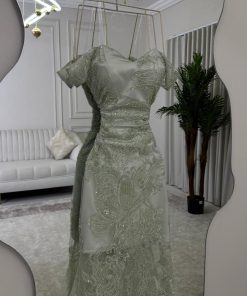 Alternative view of فستان سهرة أخضر فاتح مطرز