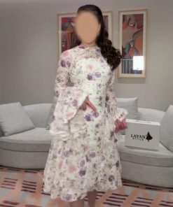 فستان سهرة لون بيج منقوش