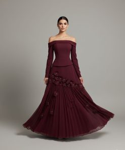 فستان سهرة عنابي فاخر