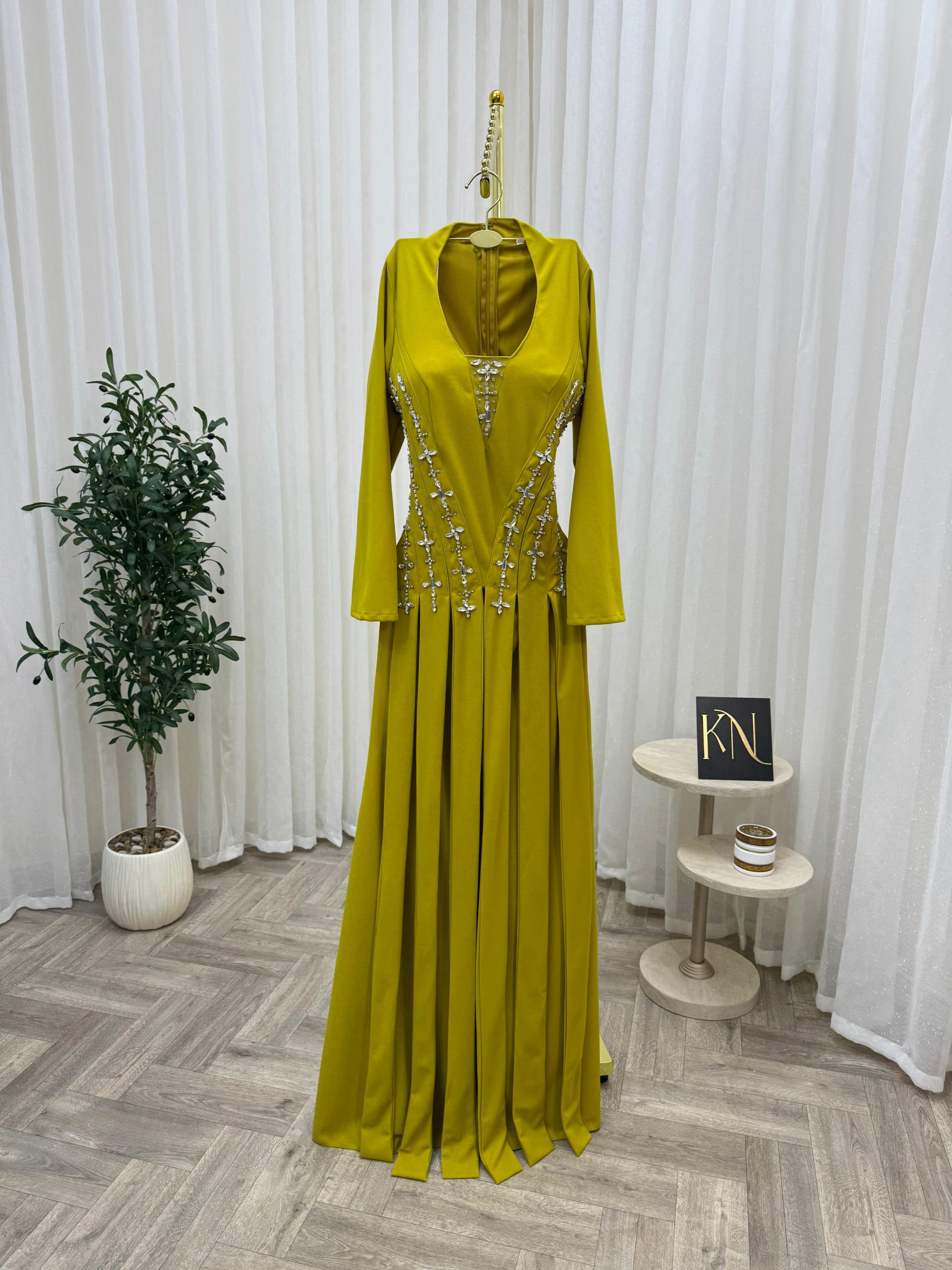 فستان سهرة أصفر خردلي - الصورة 2