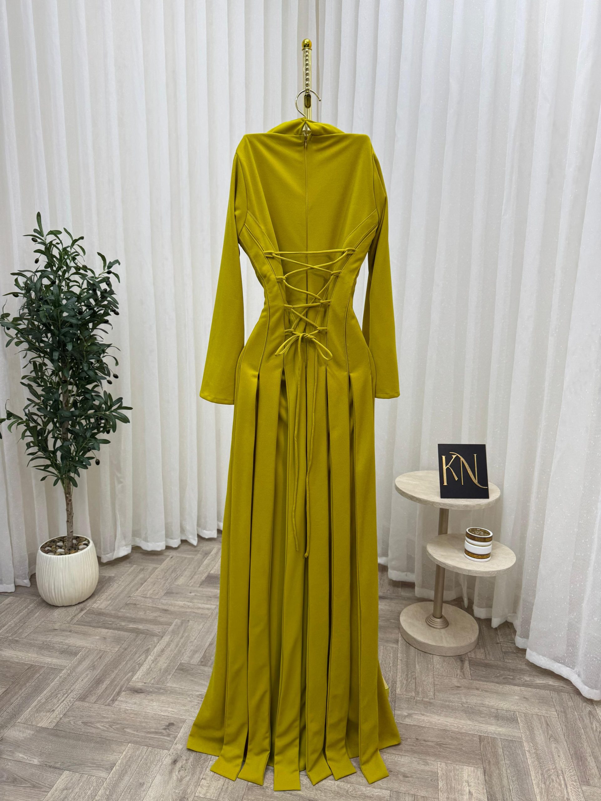 فستان سهرة أصفر خردلي - الصورة 4