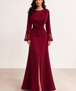 فستان سهرة لون أحمر طويل