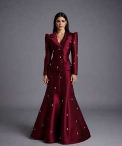 فستان سهرة أحمر قطعتين