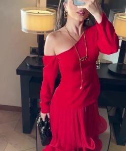 فستان أحمر ميد