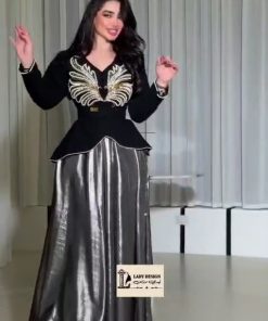 فستان سهرة أسود في فضي فاخر