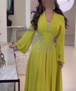 فستان سهرة أصفر خردلي