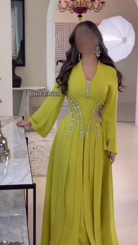 فستان سهرة أصفر خردلي
