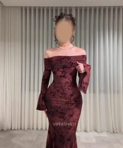 فستان سهرة بني طويل