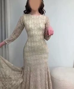 فستان سهرة دانتيل شامبين طويل