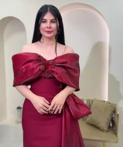 فستان سهرة أحمر طويل