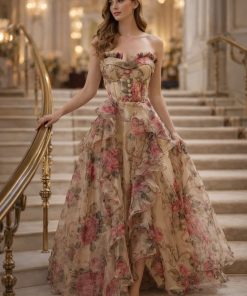 فستان مورد طويل بطبقات فخمة