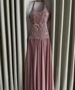 فستان مناسبة عنابي ووردي