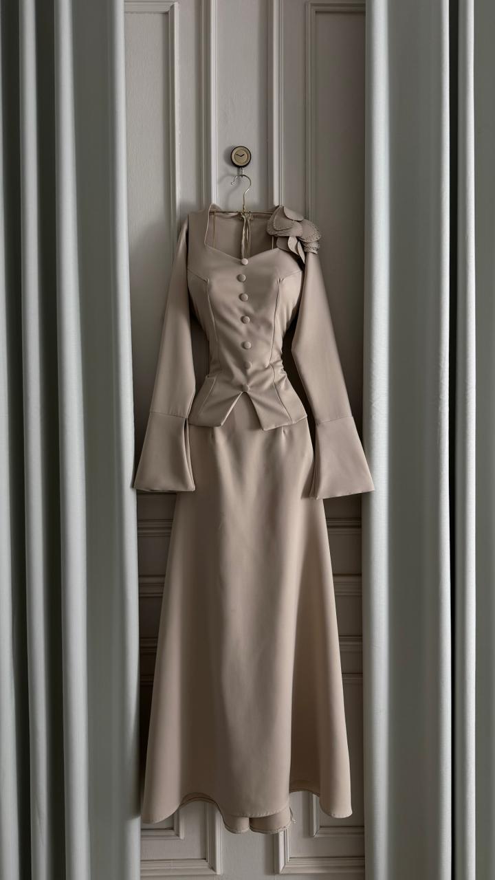 فستان بيج رسمي نسائي بجيبة طويلة - الصورة 2