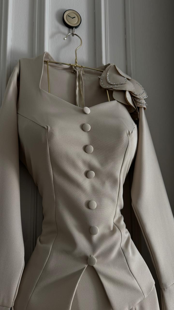 فستان بيج رسمي نسائي بجيبة طويلة - الصورة 4