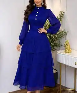 فستان سهرة ازرق أكمام طويل