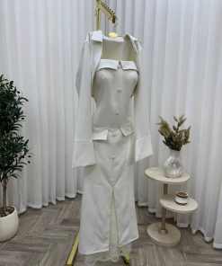 Alternative view of فستان أبيض أنيق بأكمام طويلة