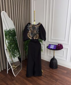 Alternative view of فستان سهرة أسود مطرز بالذهبي