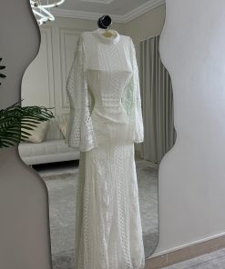 Alternative view of فستان أبيض دانتيل فاخر بأكمام واسعة