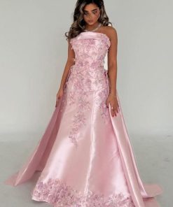 فستان سهرة وردي طويل