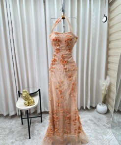 فستان سهرة بيج مشمشي فاخر