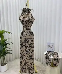 Alternative view of فستان سهرة بيج مطرز بالأسود
