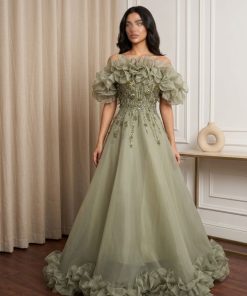 Alternative view of فستان سهرة أخضر زيتي فاخر