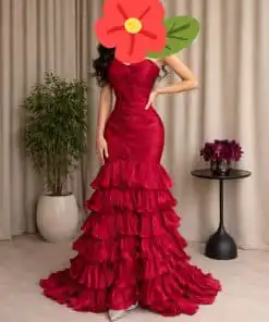فستان سهرة أحمر فاخر بطبقات شيفون وتصميم كورسيه جذاب | متجر روزيتا