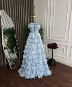 Alternative view of فستان سهرة سماوي فاخر بطبقات شيفون