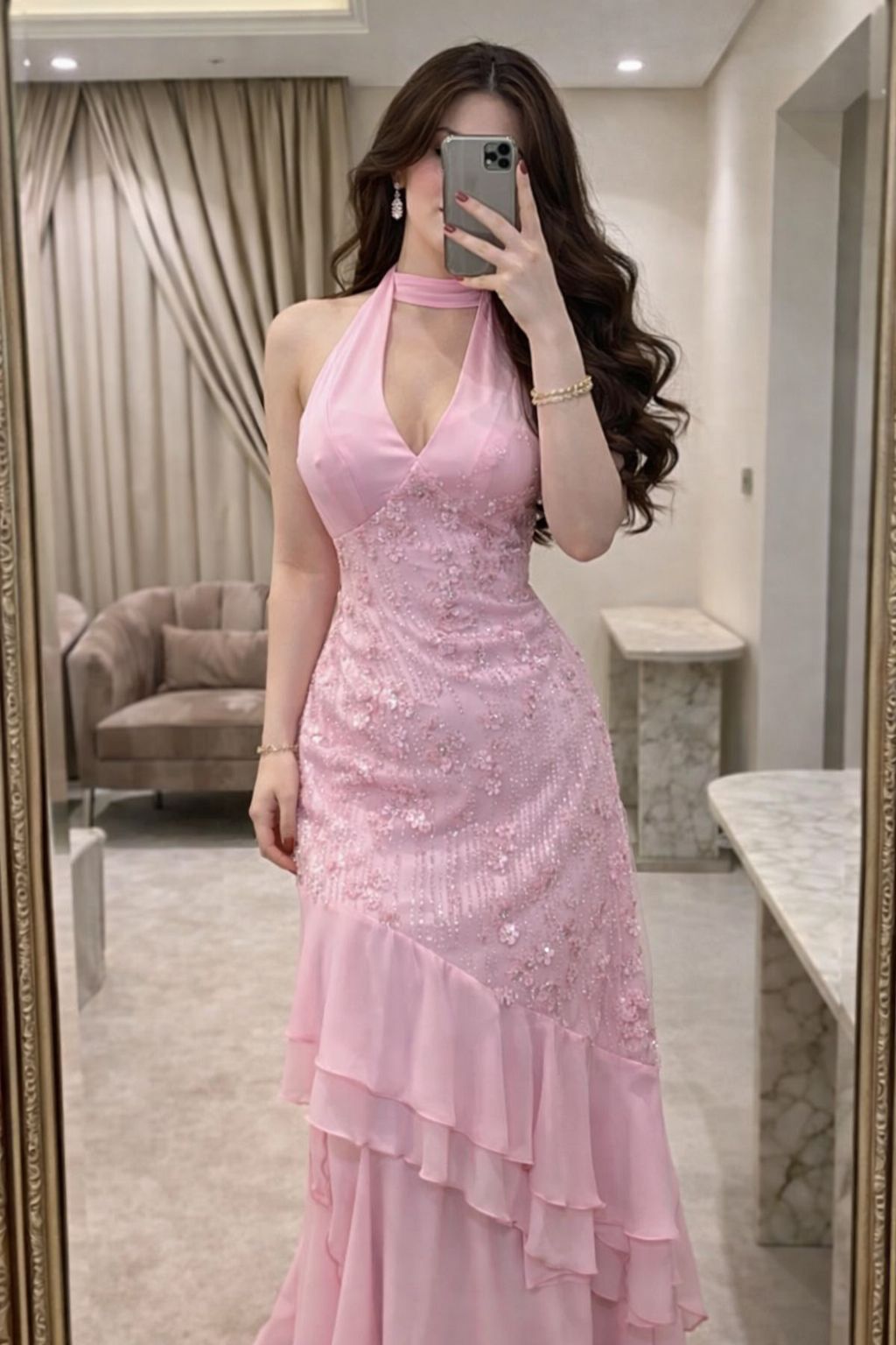 فستان سهرة وردي فاخر - الصورة 4