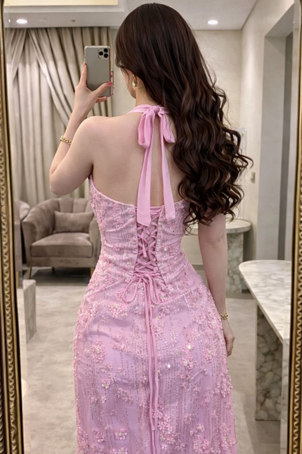 فستان سهرة وردي فاخر - الصورة 5